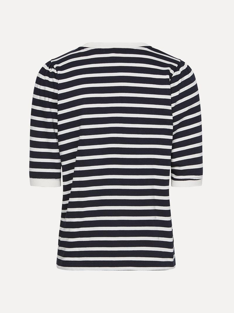 Női Tommy Hilfiger Stripe Crewneck Top Póló Fekete Fehér | HU 476TCE